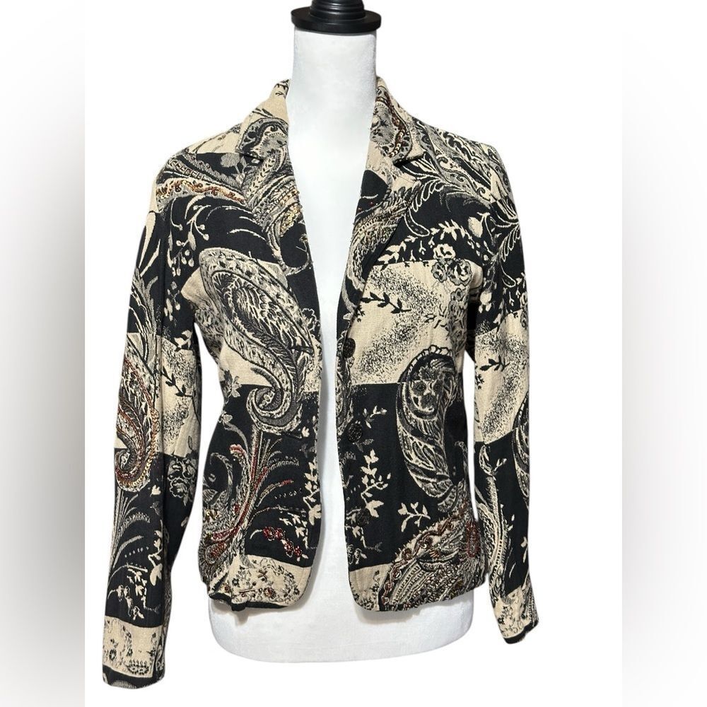 Chico’s Paisley Blazer/ Jacket Jacquard Tapestry Sequin Beaded